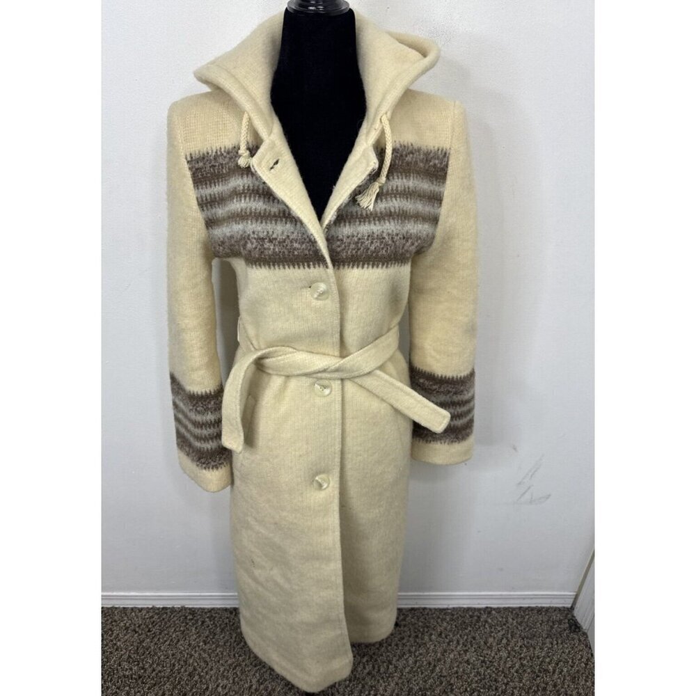 Vintage Pierre Desmarais Woman S Wool Coat Jacket Belted Hippie Parka Hooded